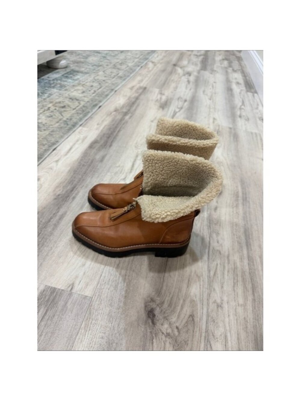 Sam Edelman Jacqule  Tan Leather Shearling-Lined Zip Ankle Boots size  7